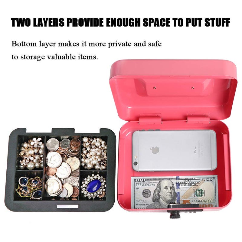 Jssmst Medium Cash Box with Combination Lock - Durable Metal Cash Box with Money Tray Pink,7.87 x 6.3 x 3.35 inches,CB0704M - Image 2